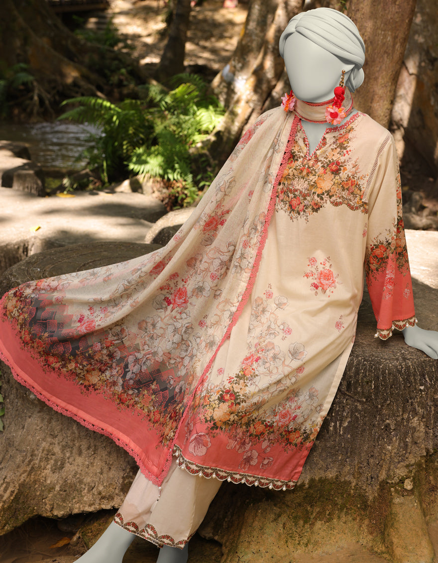 J. | UNSTITCHED 3 PIECE PRINTED LAWN SUIT