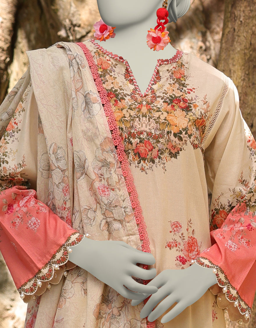 J. | UNSTITCHED 3 PIECE PRINTED LAWN SUIT