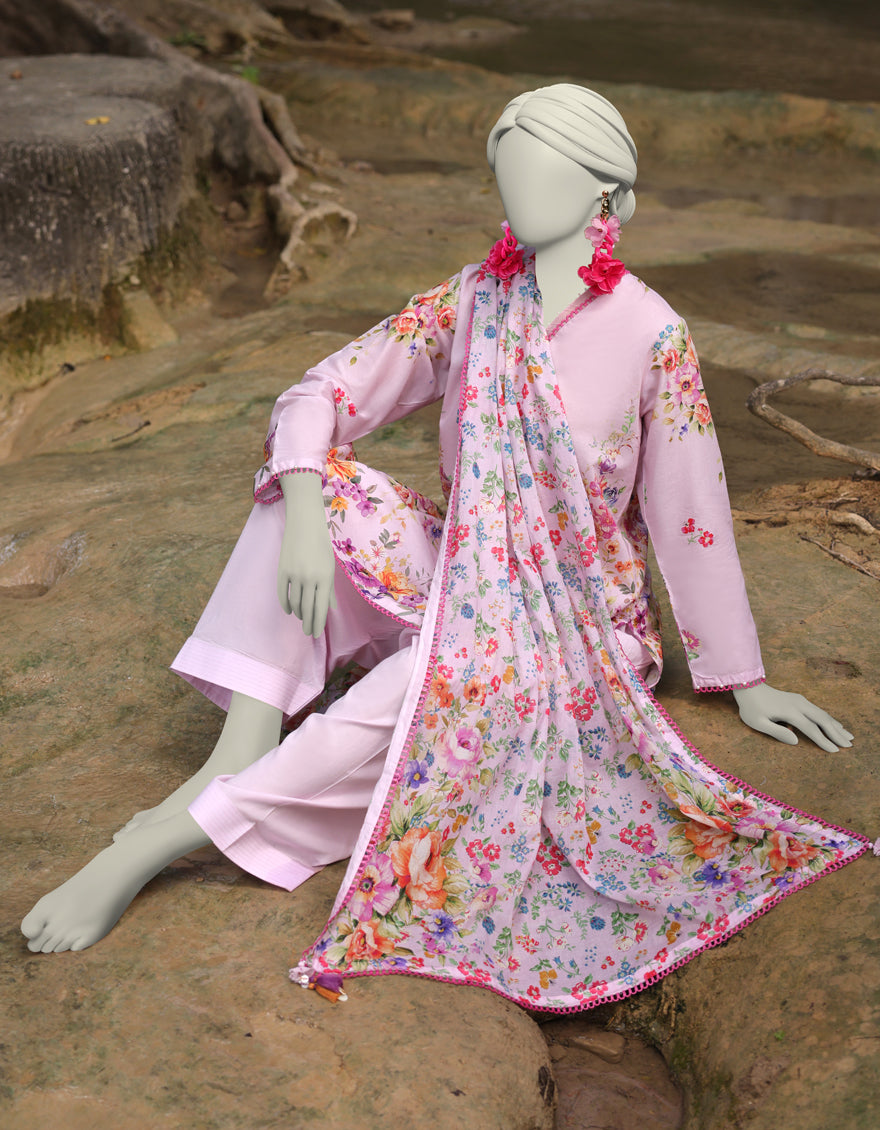 J. | UNSTITCHED 3 PIECE PRINTED LAWN SUIT