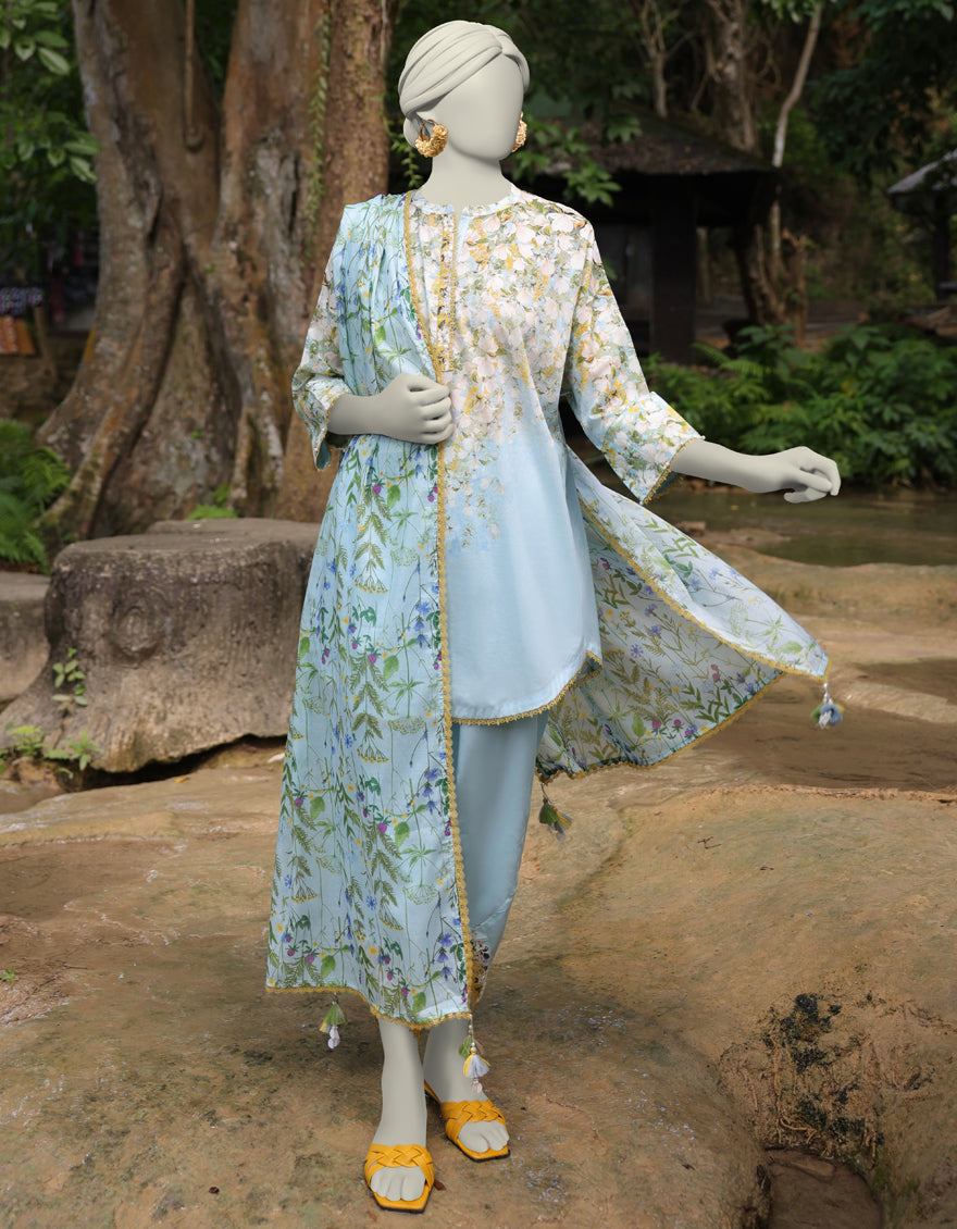 J. | UNSTITCHED 3 PIECE PRINTED LAWN SUIT