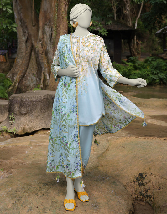 J. | UNSTITCHED 3 PIECE PRINTED LAWN SUIT