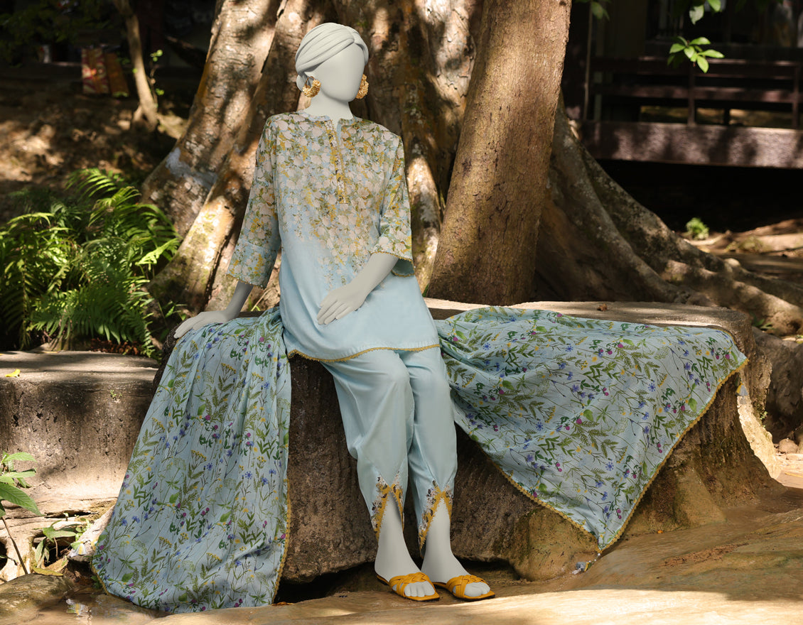 J. | UNSTITCHED 3 PIECE PRINTED LAWN SUIT