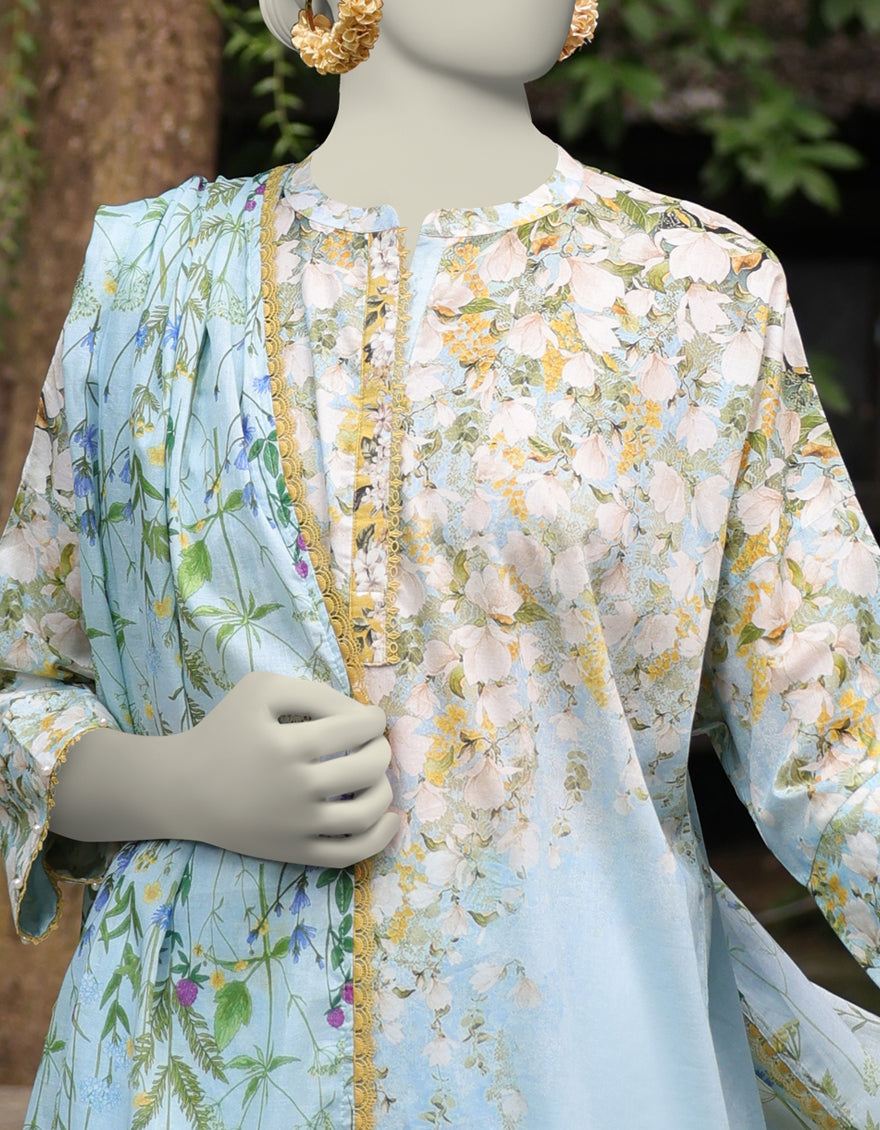 J. | UNSTITCHED 3 PIECE PRINTED LAWN SUIT