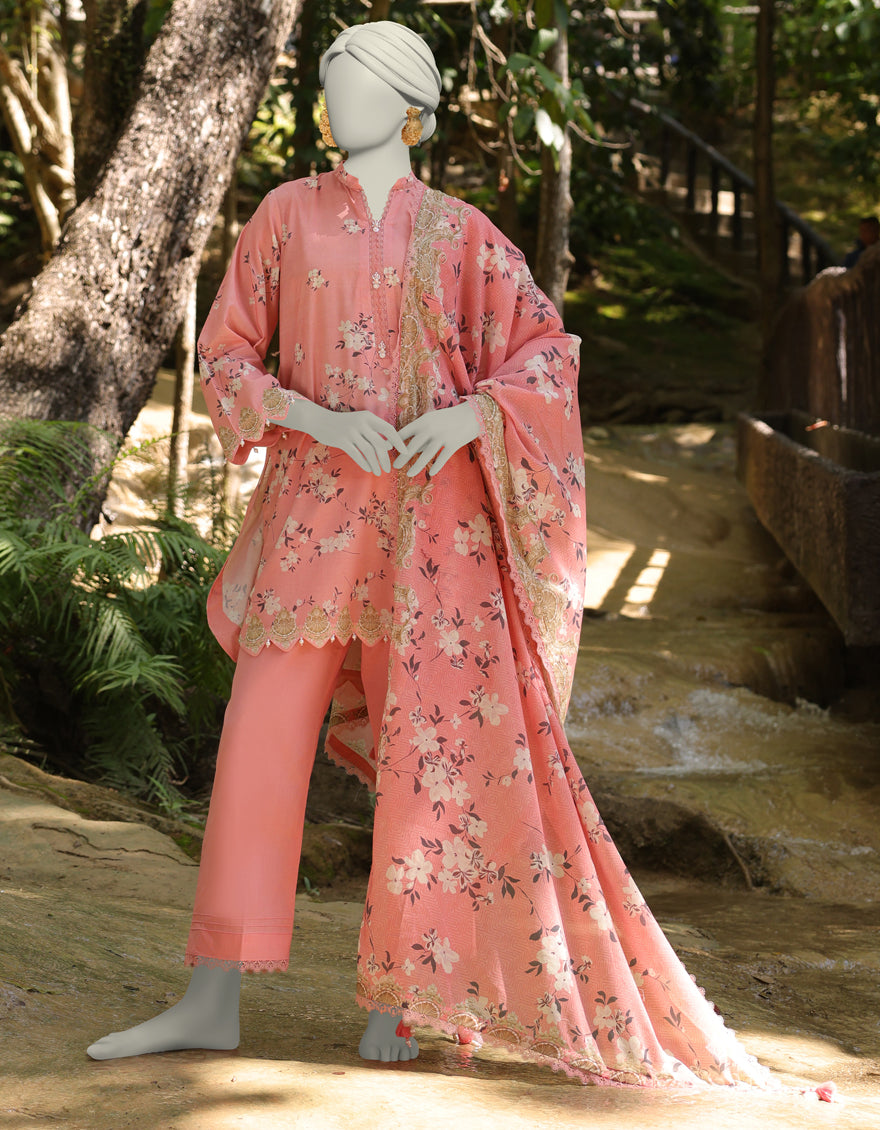 J. | UNSTITCHED 3 PIECE PRINTED LAWN SUIT
