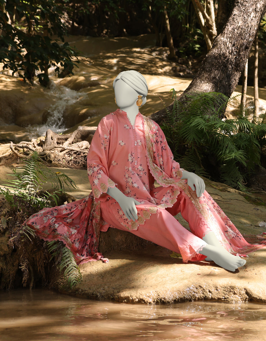 J. | UNSTITCHED 3 PIECE PRINTED LAWN SUIT