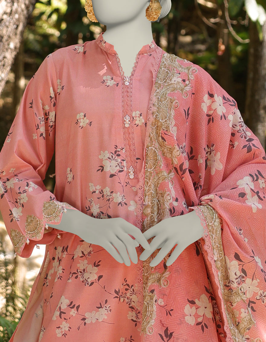 J. | UNSTITCHED 3 PIECE PRINTED LAWN SUIT
