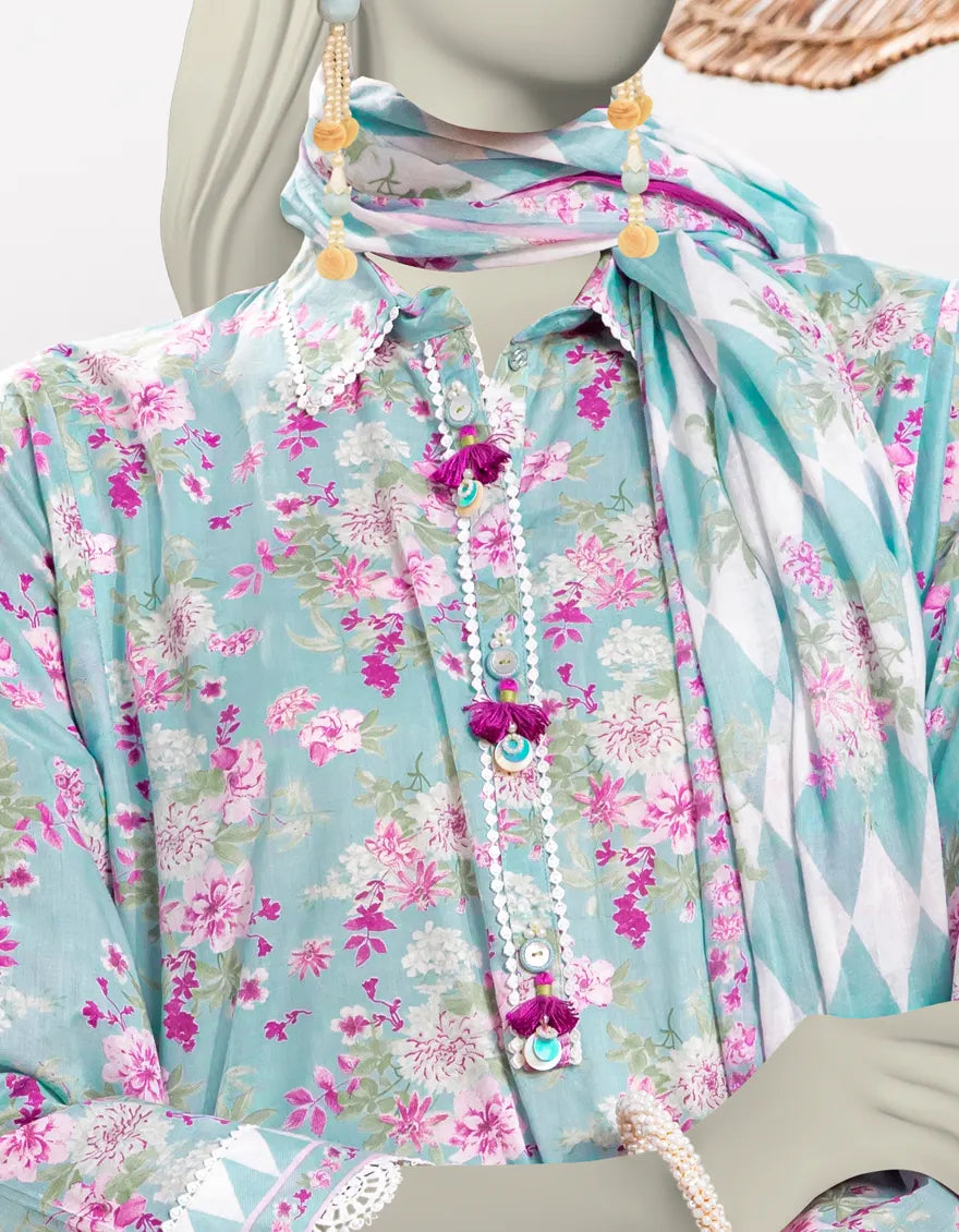 J. | UNSTITCHED 3 PIECE PRINTED LAWN SUIT