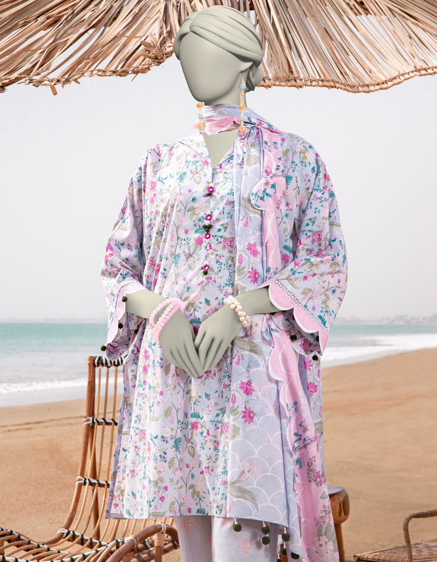 J. | UNSTITCHED 3 PIECE PRINTED LAWN SUIT