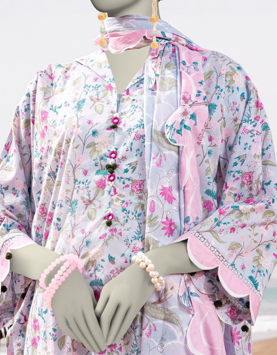 J. | UNSTITCHED 3 PIECE PRINTED LAWN SUIT