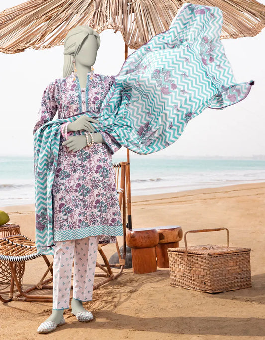 J. | UNSTITCHED 3 PIECE PRINTED LAWN SUIT