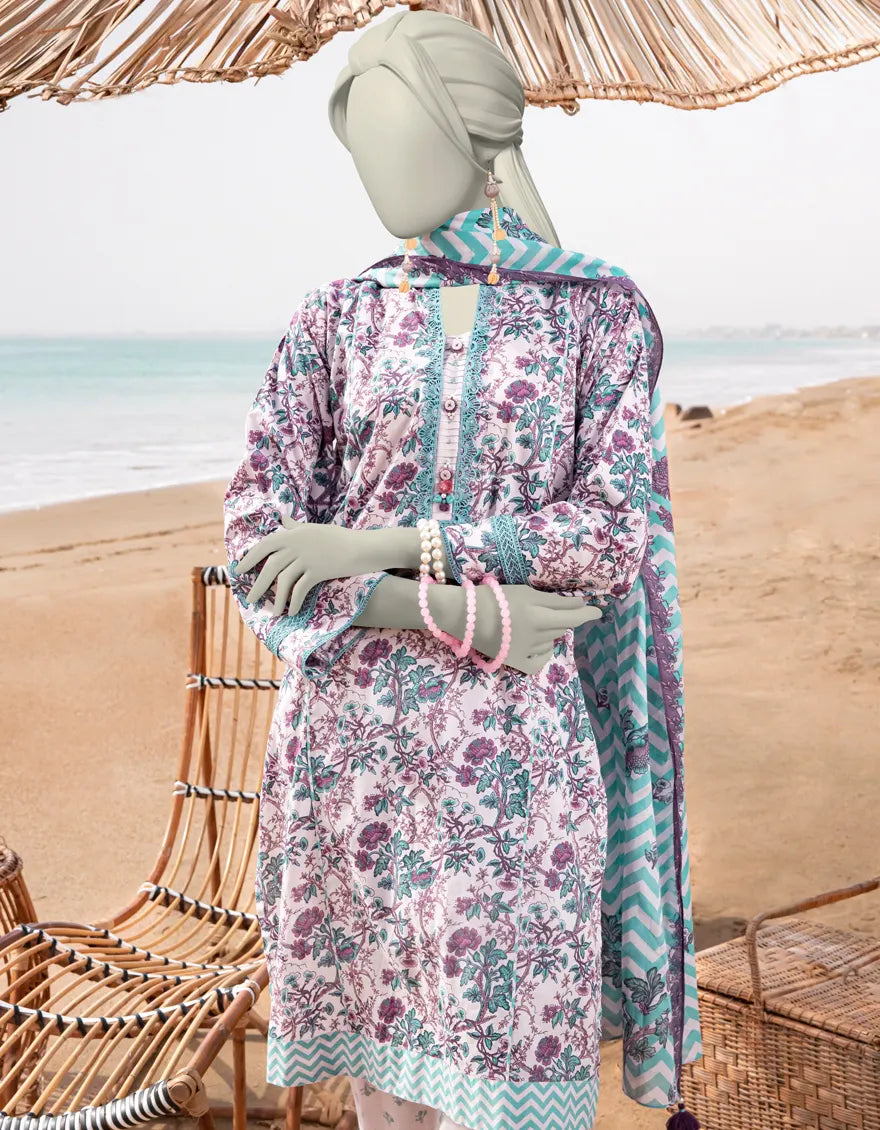 J. | UNSTITCHED 3 PIECE PRINTED LAWN SUIT