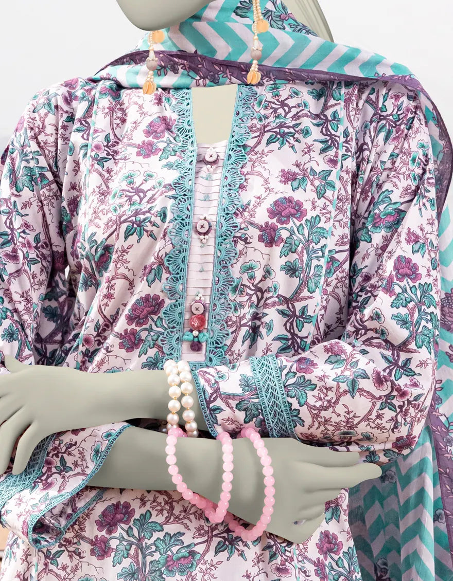 J. | UNSTITCHED 3 PIECE PRINTED LAWN SUIT