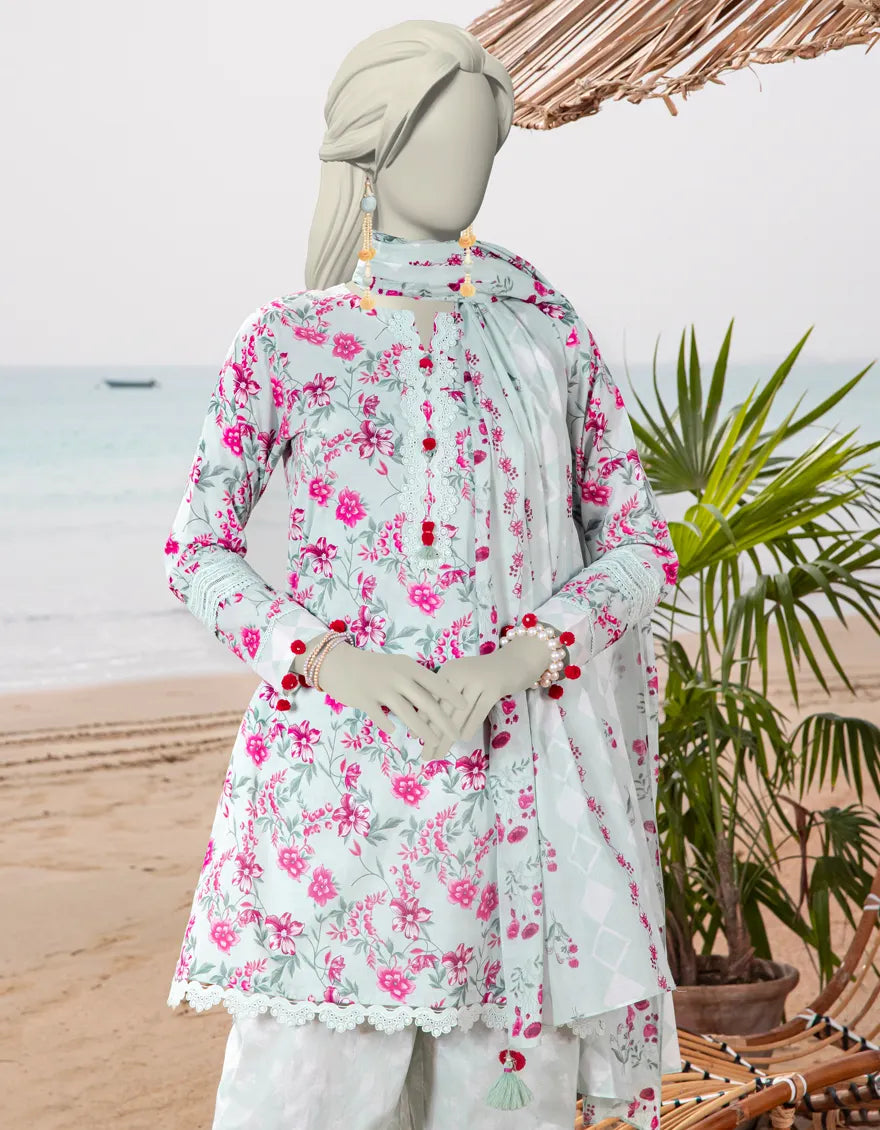 J. | UNSTITCHED 3 PIECE PRINTED LAWN SUIT