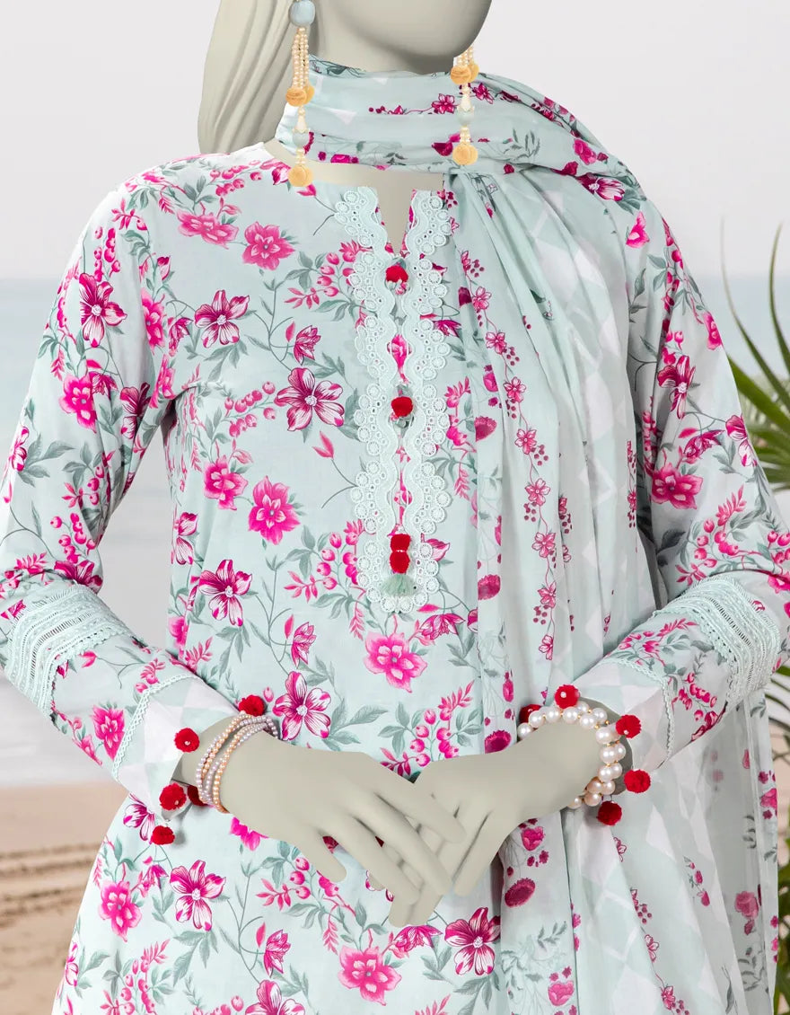 J. | UNSTITCHED 3 PIECE PRINTED LAWN SUIT
