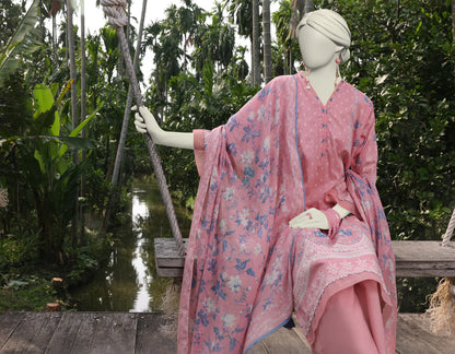 J. | UNSTITCHED 3 PIECE PRINTED LAWN SUIT