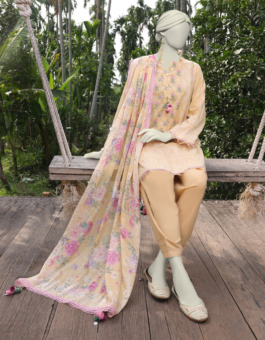 J. | UNSTITCHED 3 PIECE PRINTED LAWN SUIT