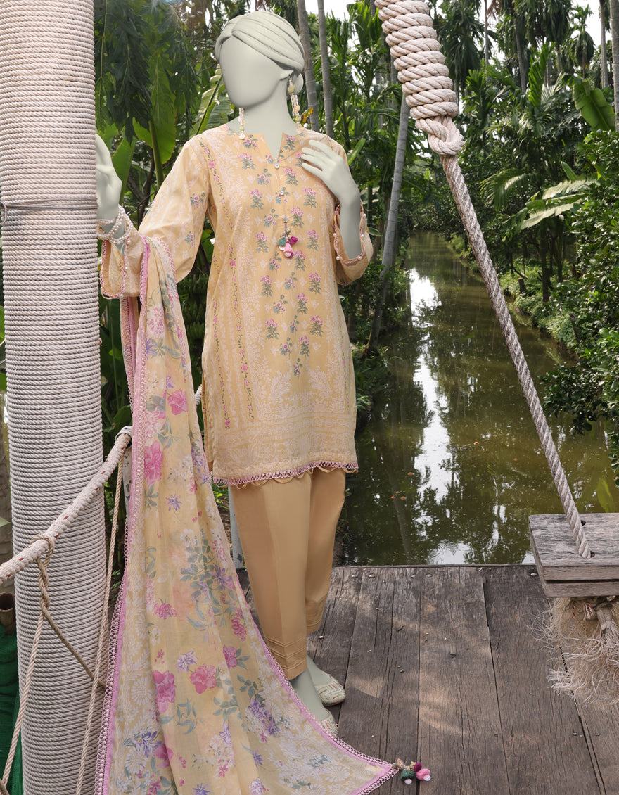 J. | UNSTITCHED 3 PIECE PRINTED LAWN SUIT