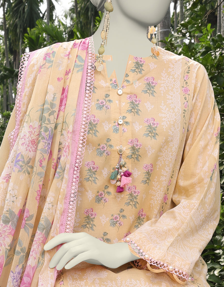 J. | UNSTITCHED 3 PIECE PRINTED LAWN SUIT