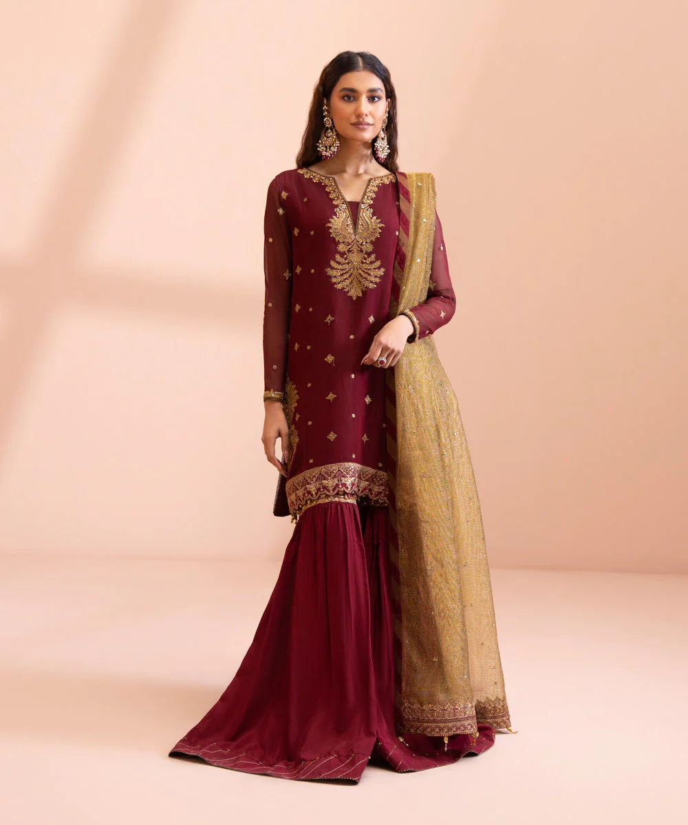 Sapphire LUXE | 3 Piece Unstitched Dyed Embroidered Blended Khaddi Net Suit | 3FE-LX23V1-6