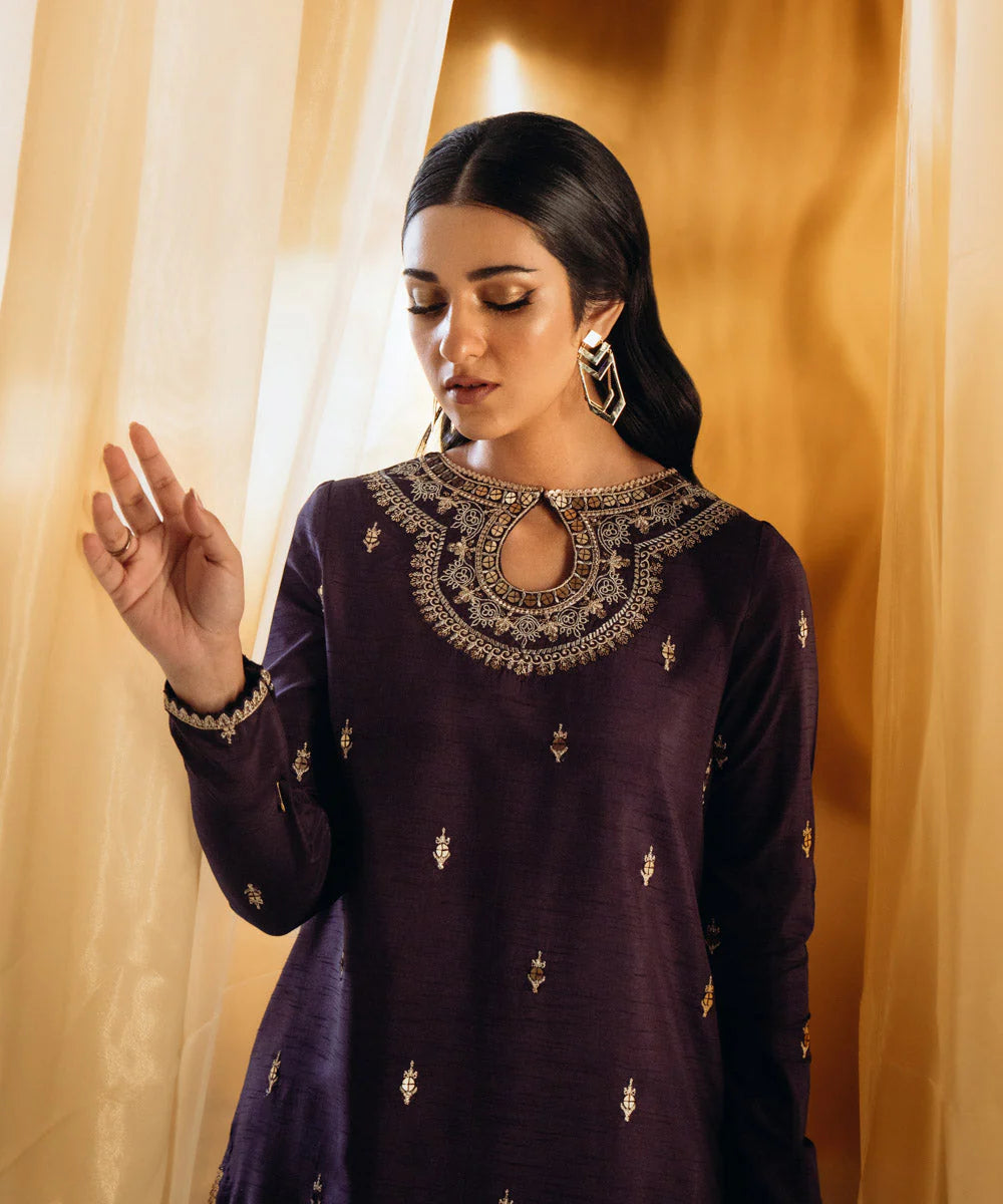 SAPPHIRE | UNSTITCHED 3 PIECE - EMBROIDERED RAW SILK SUIT