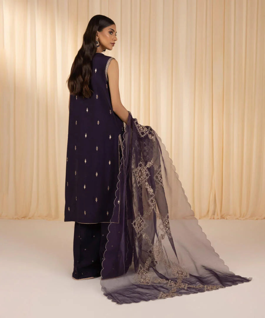 SAPPHIRE | UNSTITCHED 3 PIECE - EMBROIDERED RAW SILK SUIT