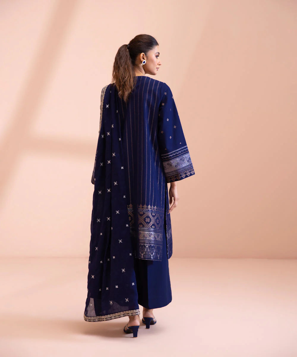 Sapphire | Unstitched 3 Piece Embroidered Extra Weft Jacquard Suit