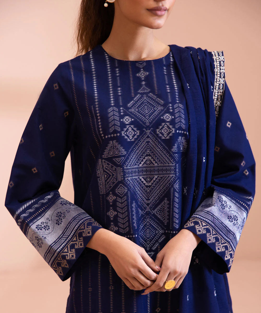 Sapphire | Unstitched 3 Piece Embroidered Extra Weft Jacquard Suit