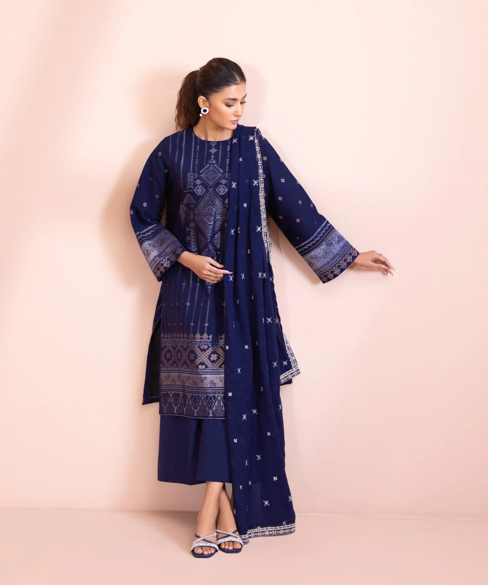 Sapphire | Unstitched 3 Piece Embroidered Extra Weft Jacquard Suit