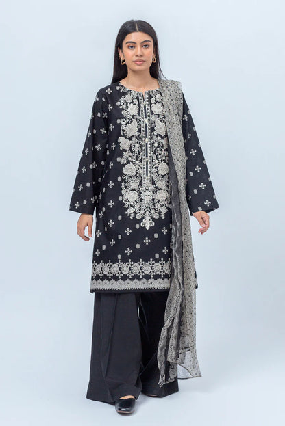BEECHTREE | 3 Piece Unstitched Cambric Suit | Midnight Black