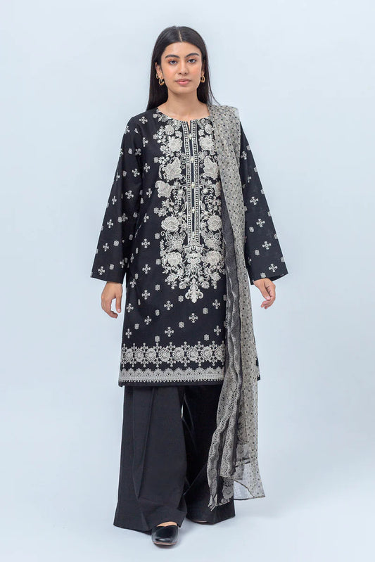 BEECHTREE | 3 Piece Unstitched Cambric Suit | Midnight Black