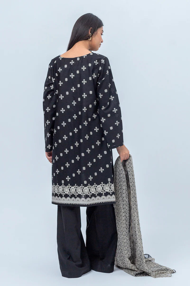 BEECHTREE | 3 Piece Unstitched Cambric Suit | Midnight Black