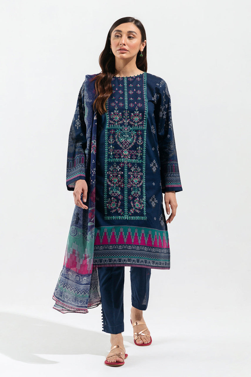 BEECHTREE | 2 Piece Unstitched Embroidered Lawn | Navy Knit