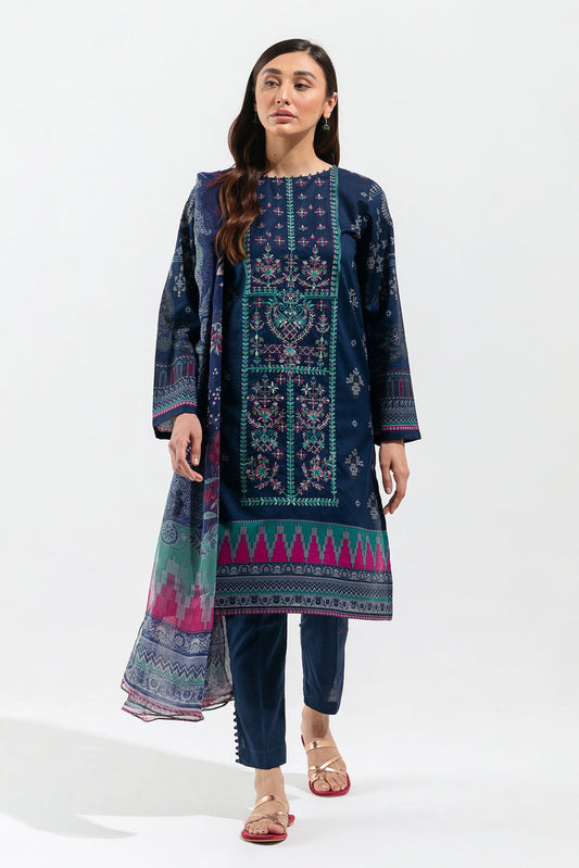 BEECHTREE | 2 Piece Unstitched Embroidered Lawn | Navy Knit