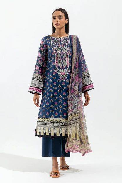 BEECHTREE | 3 Piece Unstitched Lawn Suit | Cobalt Orchid