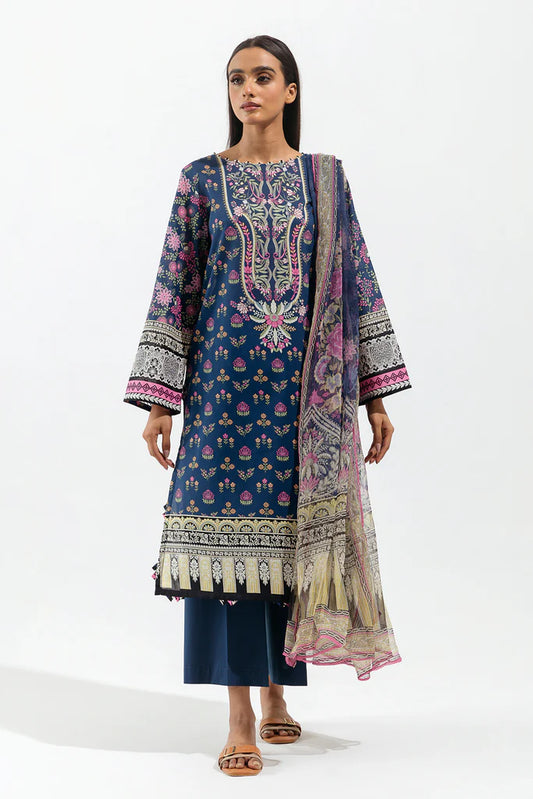 BEECHTREE | 3 Piece Unstitched Lawn Suit | Cobalt Orchid