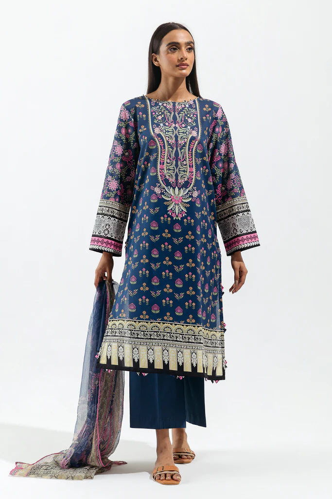 BEECHTREE | 3 Piece Unstitched Lawn Suit | Cobalt Orchid