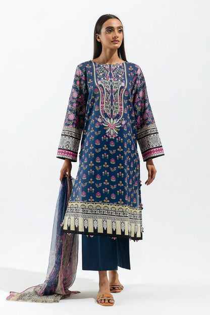 BEECHTREE | 3 Piece Unstitched Lawn Suit | Cobalt Orchid