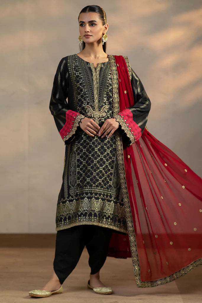 Charizma | 3 Pc Unstitched Embroidered Cambric Jacquard with Embroidered Chiffon Dupatta