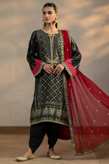 Charizma | 3 Pc Unstitched Embroidered Cambric Jacquard with Embroidered Chiffon Dupatta