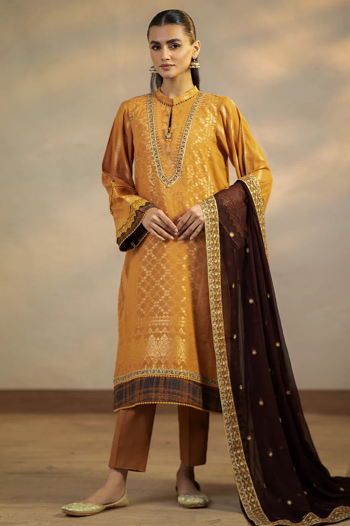 Charizma | 3 Pc Unstitched Embroidered Cambric Jacquard with Embroidered Chiffon Dupatta