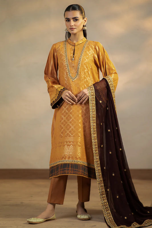 Charizma | 3 Pc Unstitched Embroidered Cambric Jacquard with Embroidered Chiffon Dupatta