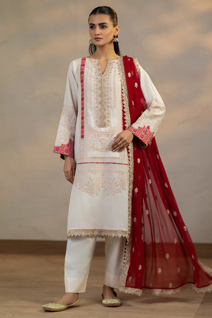 Charizma | 3 Pc Unstitched Embroidered Cambric Jacquard with Embroidered Chiffon Dupatta