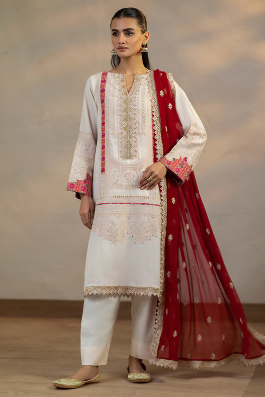 Charizma | 3 Pc Unstitched Embroidered Cambric Jacquard with Embroidered Chiffon Dupatta