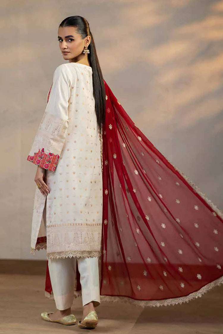 Charizma | 3 Pc Unstitched Embroidered Cambric Jacquard with Embroidered Chiffon Dupatta