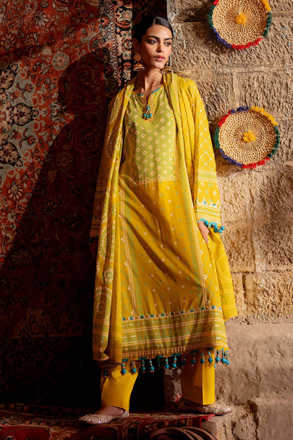 GUL AHMED | 3PC UNSTITCHED LACQUER PRINTED LAWN SUIT