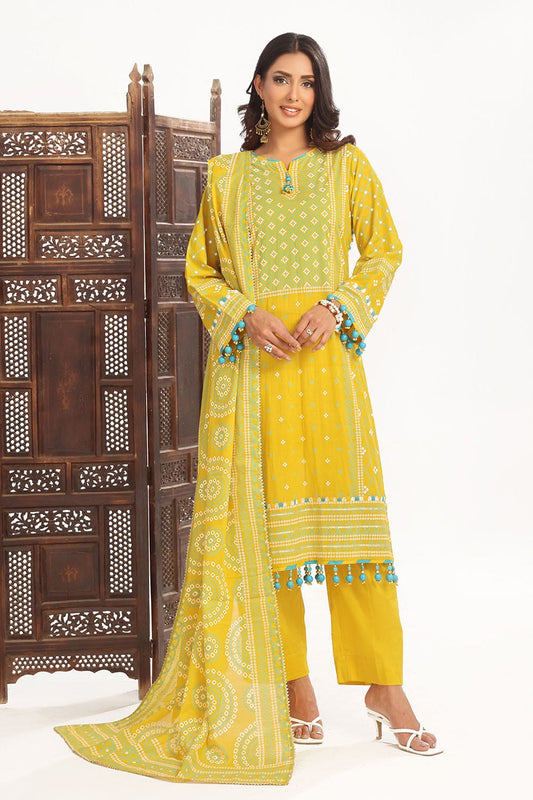 GUL AHMED | 3PC UNSTITCHED LACQUER PRINTED LAWN SUIT