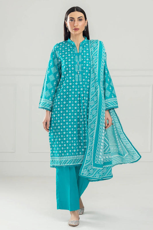 GUL AHMED | 3PC UNSTITCHED LACQUER PRINTED LAWN SUIT