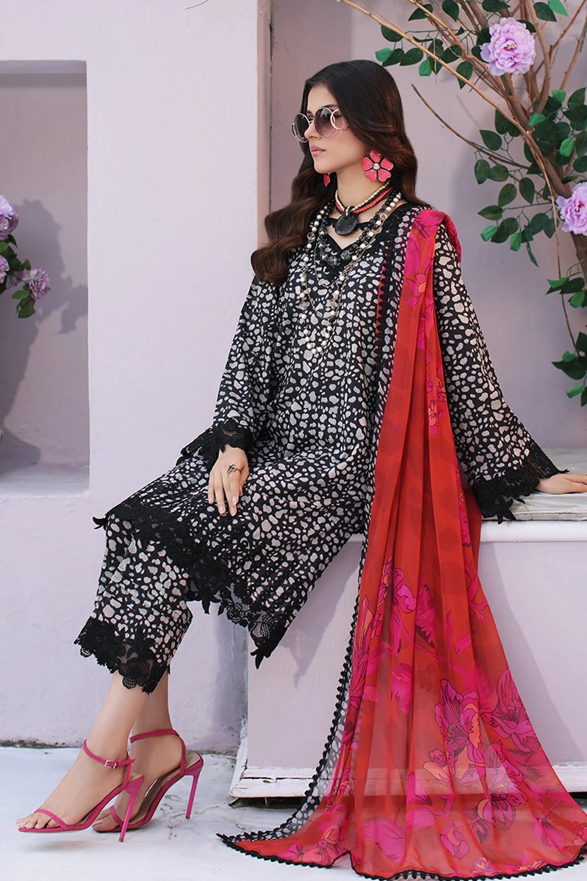 Charizma | 3-PC Unstitched Embroidered Lawn Shirt With Chiffon Dupatta And Trouser