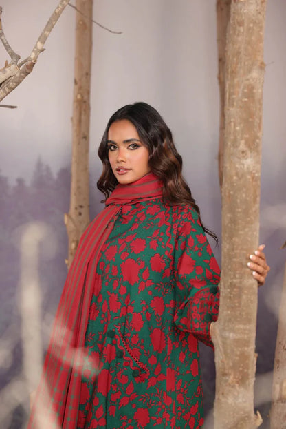 ALKARAM | Unstitched 3 Pc Printed Cross Slub Viscose Suit With Shawl