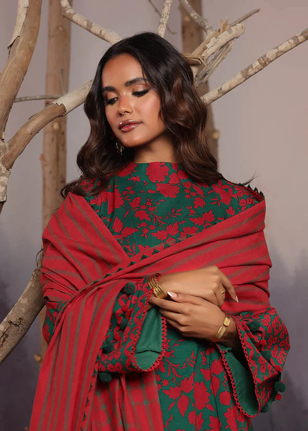 ALKARAM | Unstitched 3 Pc Printed Cross Slub Viscose Suit With Shawl